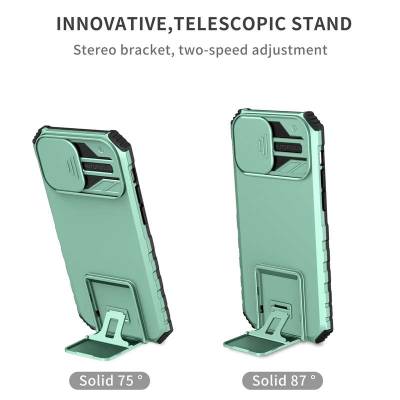 For iPhone 15 Pro Max Stereoscopic Holder Sliding Camshield Phone Case(Black)