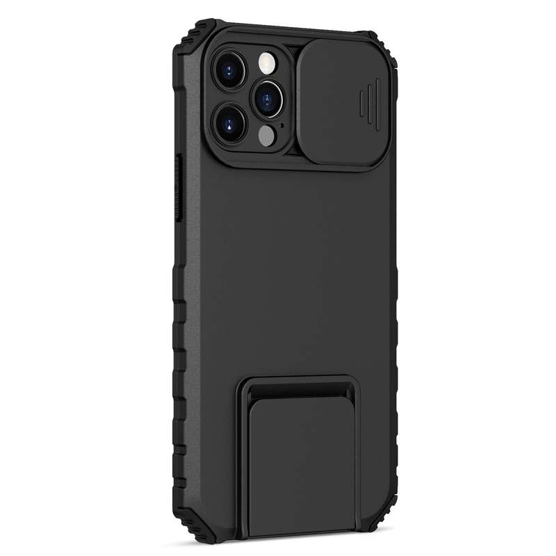 For iPhone 15 Pro Stereoscopic Holder Sliding Camshield Phone Case(Black)