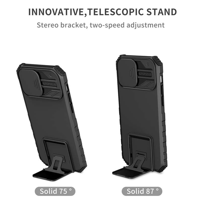 For iPhone 15 Pro Stereoscopic Holder Sliding Camshield Phone Case(Black)