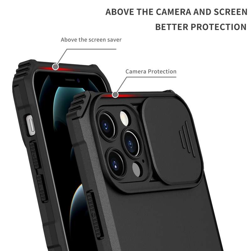 For iPhone 15 Pro Stereoscopic Holder Sliding Camshield Phone Case(Black)