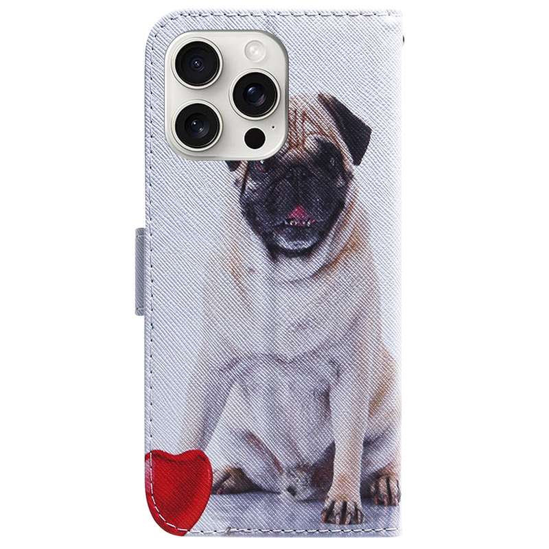 For iPhone 16 Pro Coloured Drawing Flip Leather Phone Case(Pug)