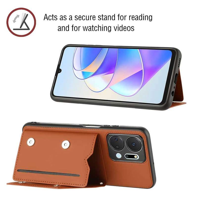 For Honor X7a Skin Feel PU + TPU + PC Card Slots Phone Case(Brown)
