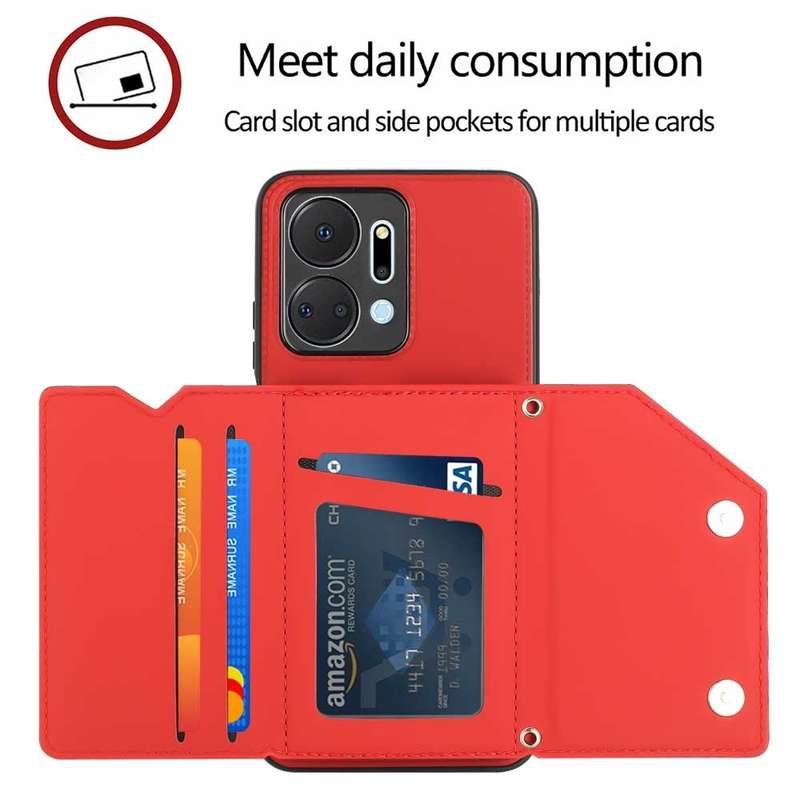 For Honor X7a Skin Feel PU + TPU + PC Card Slots Phone Case(Brown)