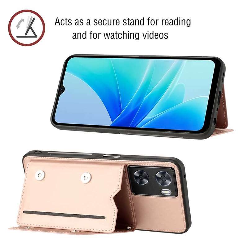 For OPPO A57 / A77 / A77s 4G Skin Feel PU + TPU + PC Card Slots Phone Case(Rose Gold)