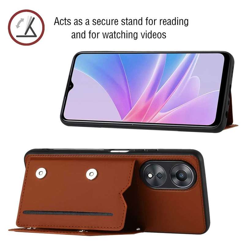 For OPPO A58 4G Skin Feel PU + TPU + PC Card Slots Phone Case(Black)