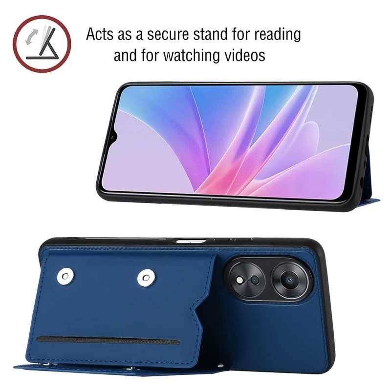 For OPPO A58 4G Skin Feel PU + TPU + PC Card Slots Phone Case(Black)