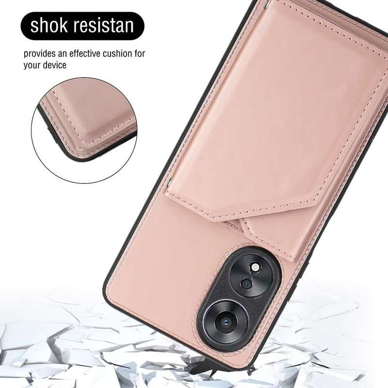 For OPPO A58 4G Skin Feel PU + TPU + PC Card Slots Phone Case(Black)