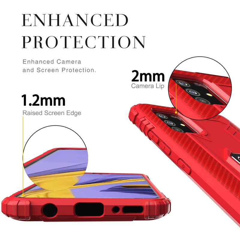 For Samsung Galaxy A31 Carbon Fiber Protective Case with 360 Degree Rotating Ring Holder(Black)