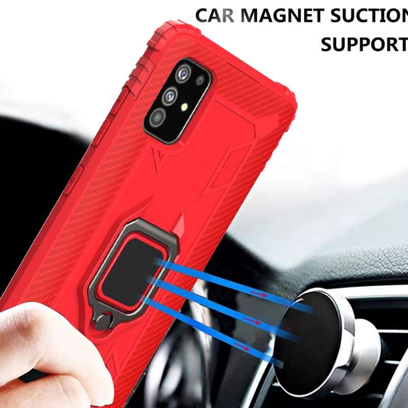 For Samsung Galaxy A31 Carbon Fiber Protective Case with 360 Degree Rotating Ring Holder(Black)