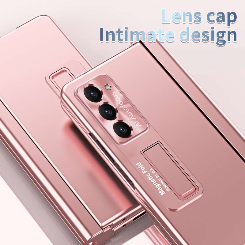 For Samsung Galaxy Z Fold5 Electroplating Corrugated Hinge Folding Phone Case with Pen Slot(Pink)
