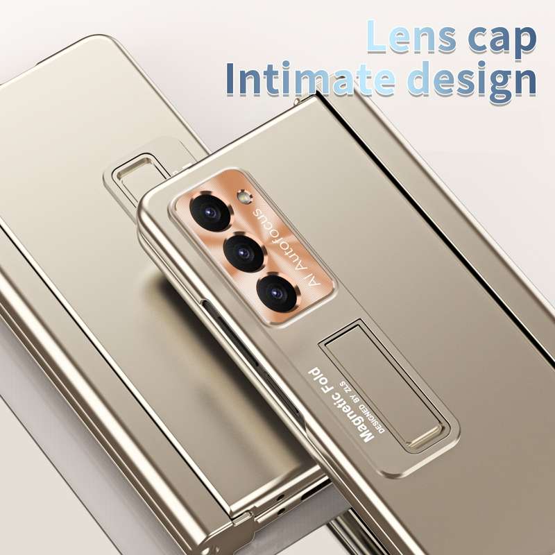 For Samsung Galaxy Z Fold5 Electroplating Corrugated Hinge Folding Phone Case with Pen Slot(Pink)