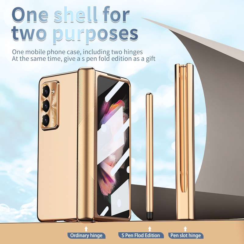For Samsung Galaxy Z Fold5 Electroplating Hinged Folding Phone Case with S Pen Fold Edtion(Pink)