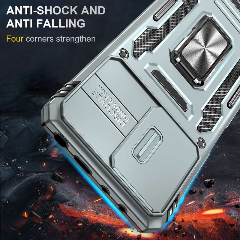 For OPPO Reno7 4G Armor PC + TPU Camera Shield Phone Case(Black)