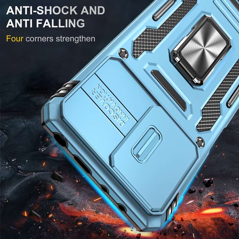 For OPPO Reno7 4G Armor PC + TPU Camera Shield Phone Case(Black)