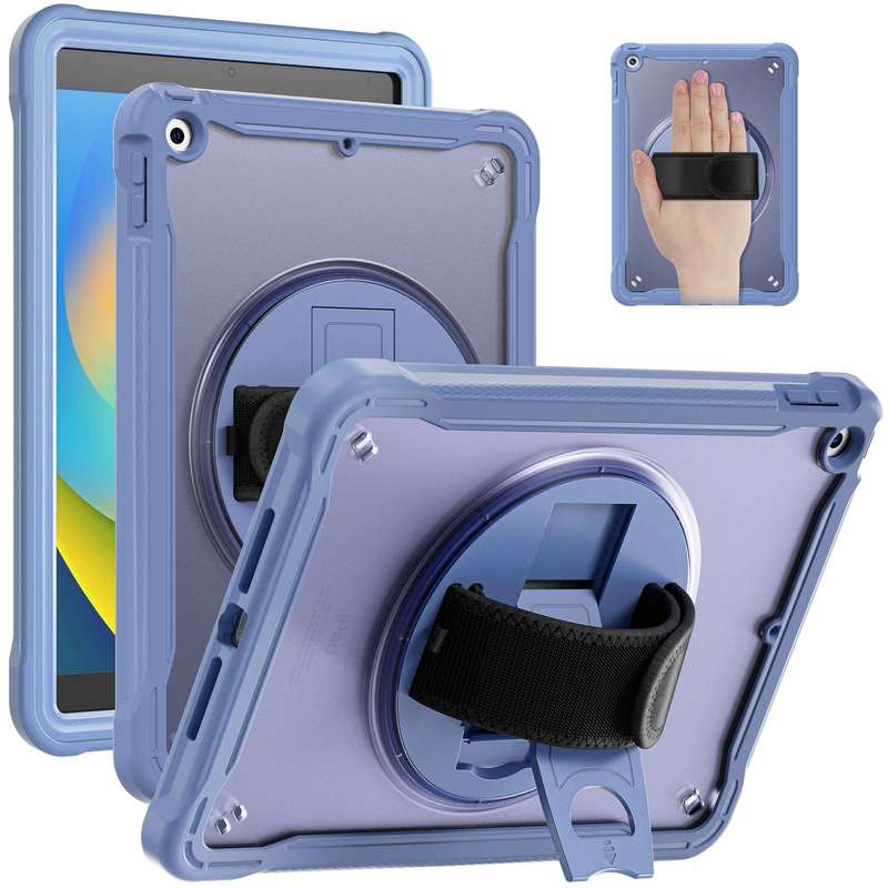 For iPad 10.2 2021 / 2020 / 2019 Heavy Duty Hybrid Tablet Case with Hand Grip & Strap(Khaki)