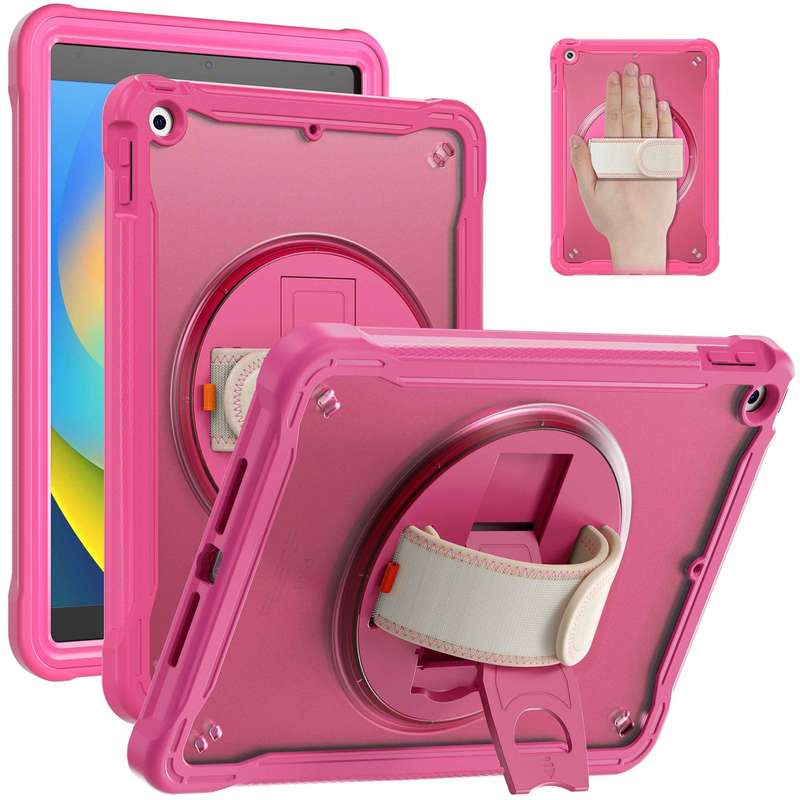 For iPad 10.2 2021 / 2020 / 2019 Heavy Duty Hybrid Tablet Case with Hand Grip & Strap(Khaki)