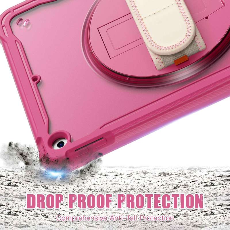 For iPad 10.2 2021 / 2020 / 2019 Heavy Duty Hybrid Tablet Case with Hand Grip & Strap(Khaki)