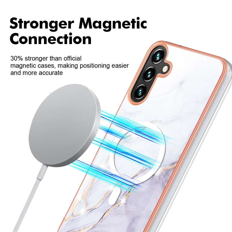 For Samsung Galaxy A54 5G Marble Pattern Dual-side IMD Magsafe TPU Phone Case(Purple 002)