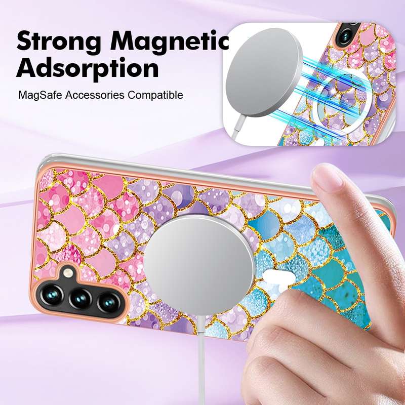 For Samsung Galaxy A54 5G Marble Pattern Dual-side IMD Magsafe TPU Phone Case(Purple 002)