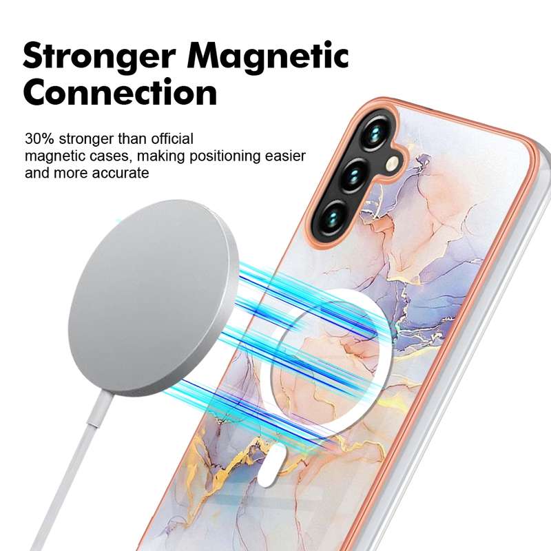 For Samsung Galaxy A54 5G Marble Pattern Dual-side IMD Magsafe TPU Phone Case(Purple 002)