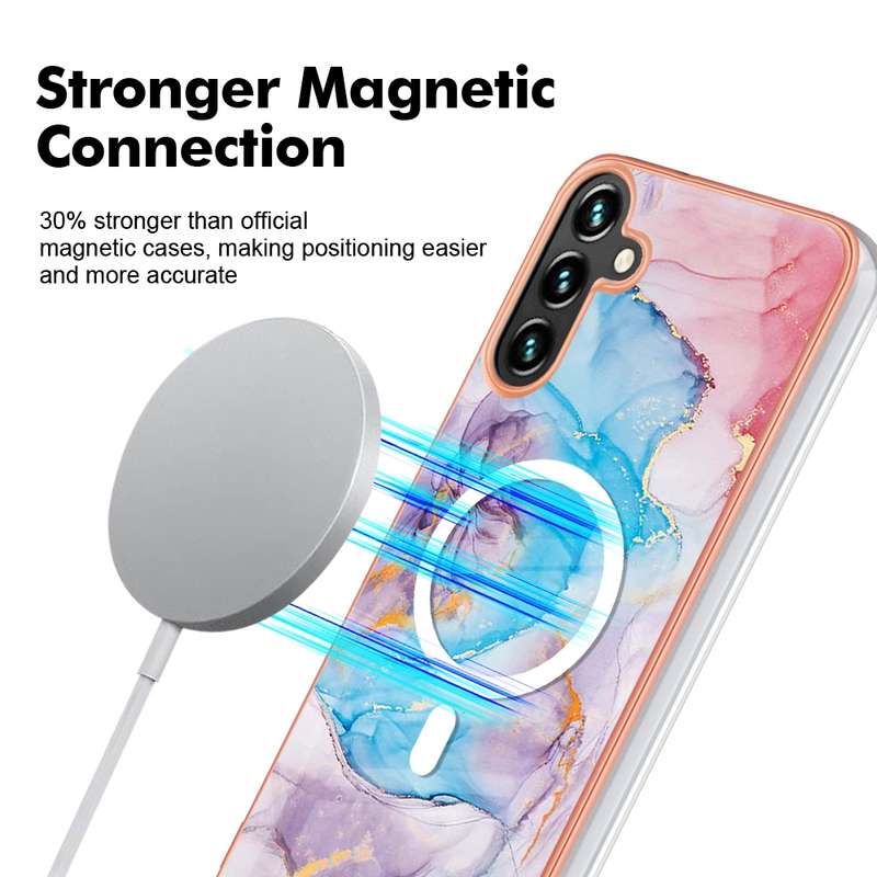 For Samsung Galaxy A54 5G Marble Pattern Dual-side IMD Magsafe TPU Phone Case(Purple 002)
