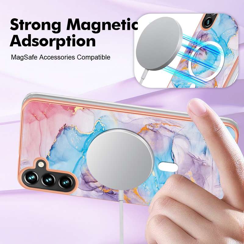 For Samsung Galaxy A54 5G Marble Pattern Dual-side IMD Magsafe TPU Phone Case(Purple 002)