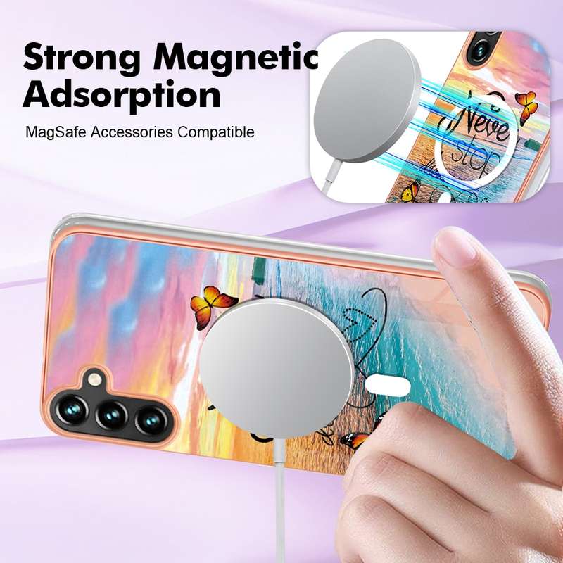 For Samsung Galaxy A54 5G Marble Pattern Dual-side IMD Magsafe TPU Phone Case(Purple 002)