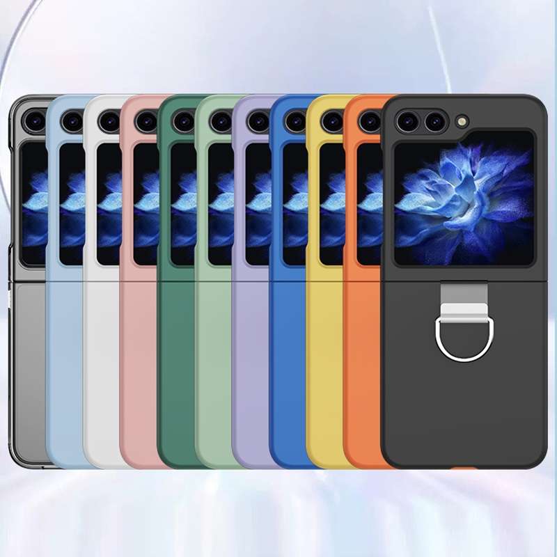 For Samsung Galaxy Z Flip5 Skin Feel Silicone Foldable Phone Case with Ring(Light Green)