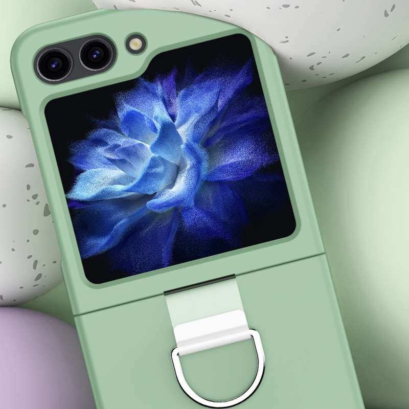 For Samsung Galaxy Z Flip5 Skin Feel Silicone Foldable Phone Case with Ring(Light Green)