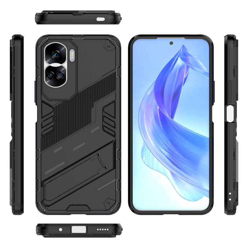 For Honor 90 Lite 5G Global Punk Armor 2 in 1 PC + TPU Phone Case with Holder(Black)