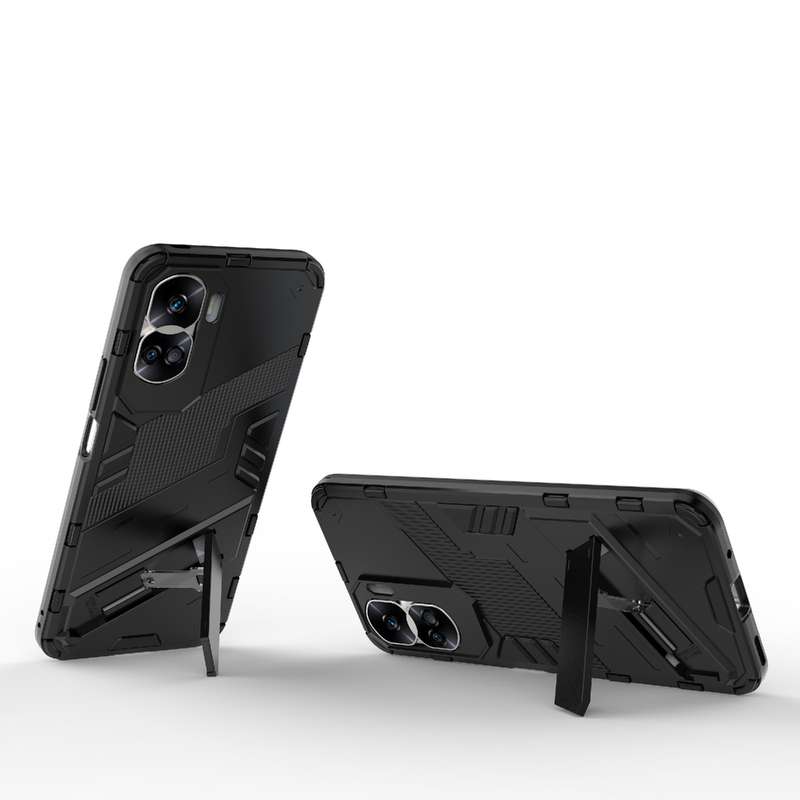 For Honor 90 Lite 5G Global Punk Armor 2 in 1 PC + TPU Phone Case with Holder(Black)
