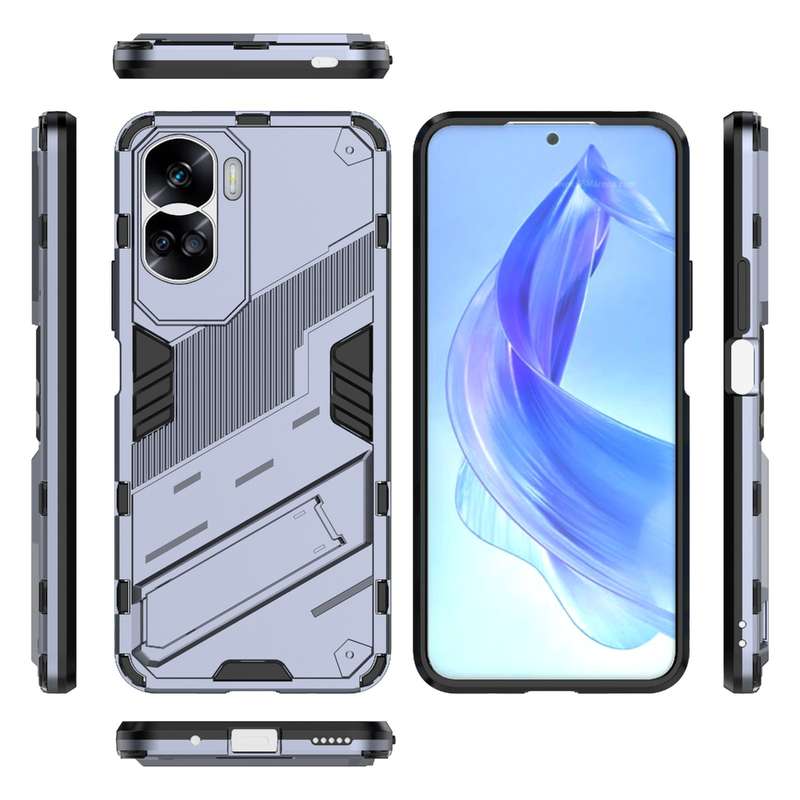 For Honor 90 Lite 5G Global Punk Armor 2 in 1 PC + TPU Phone Case with Holder(Black)