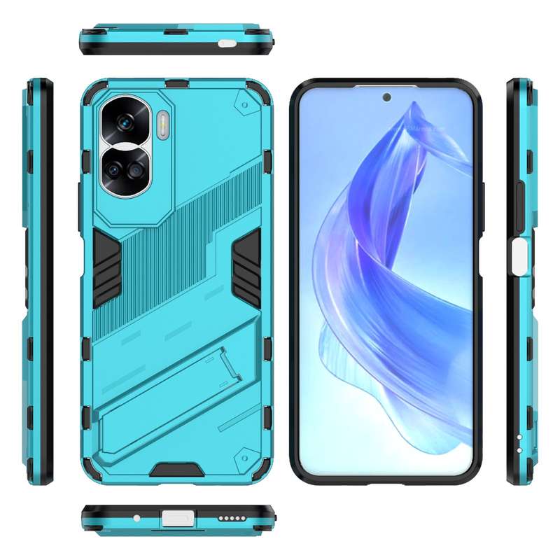 For Honor 90 Lite 5G Global Punk Armor 2 in 1 PC + TPU Phone Case with Holder(Black)