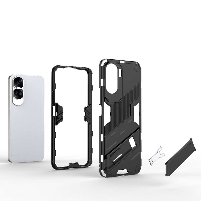 For Honor 90 Lite 5G Global Punk Armor 2 in 1 PC + TPU Phone Case with Holder(Black)