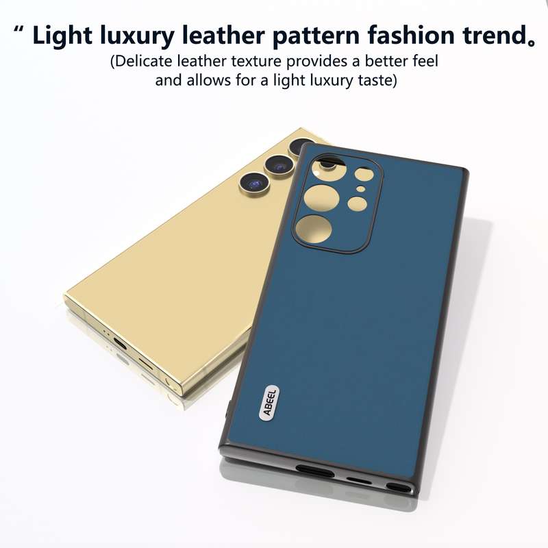 For Samsung Galaxy S24 Ultra 5G ABEEL Genuine Leather Silky Soft Black Edge Phone Case(Blue)