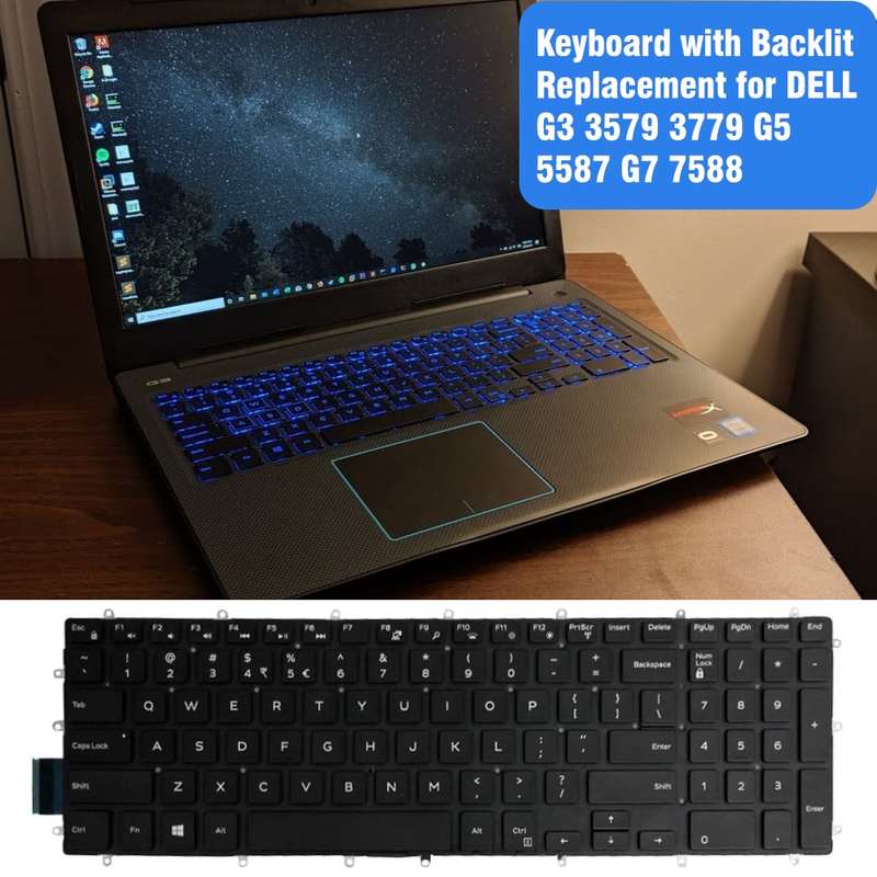 Backlight Laptop Keyboard For Dell G3 3579 3779 / G5 5587 / G7 7588(White Word)