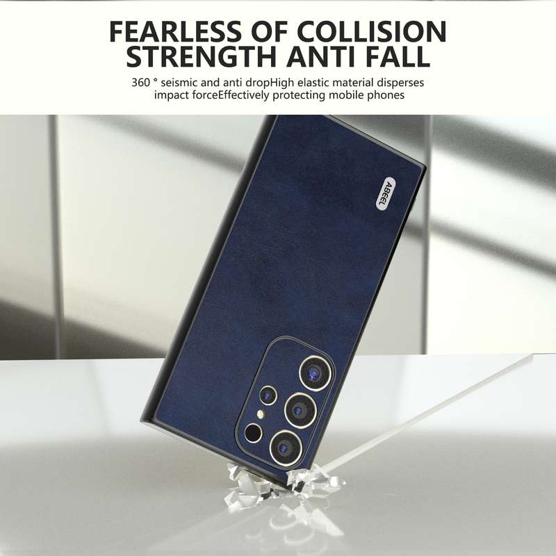 For Samsung Galaxy S24 Ultra 5G ABEEL Dual Color Cowhide Texture PU Phone Case(Blue)