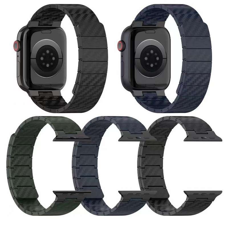 For Apple Watch SE 2023 44mm Carbon Fiber Magnetic Loop Watch Band(Official Green)
