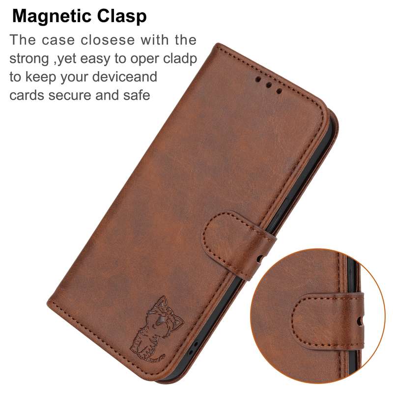 For iPhone SE 2024 Embossed Happy Cat Pattern Flip Leather Phone Case(Brown)