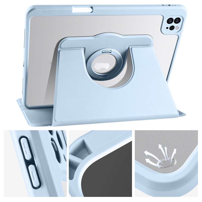 For iPad Pro 11 2024 Acrylic 360 Rotation Detachable Leather Tablet Case(Ice Blue)