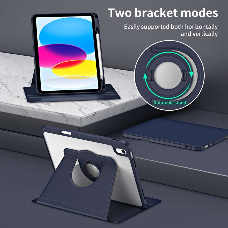 For iPad Air 11 2024 Acrylic 360 Rotation Detachable Leather Tablet Case(Dark Blue)