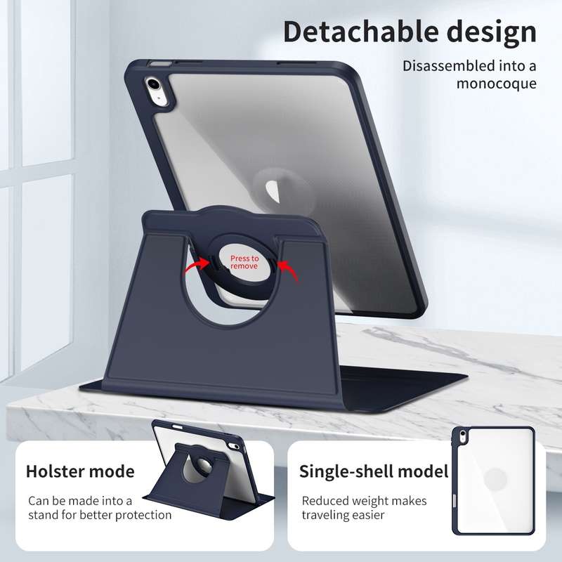 For iPad Air 11 2024 Acrylic 360 Rotation Detachable Leather Tablet Case(Dark Blue)