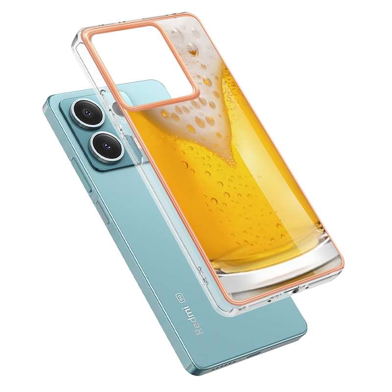 For Xiaomi Redmi Note 13 5G Electroplating Marble Dual-side IMD Phone Case(Draft Beer)