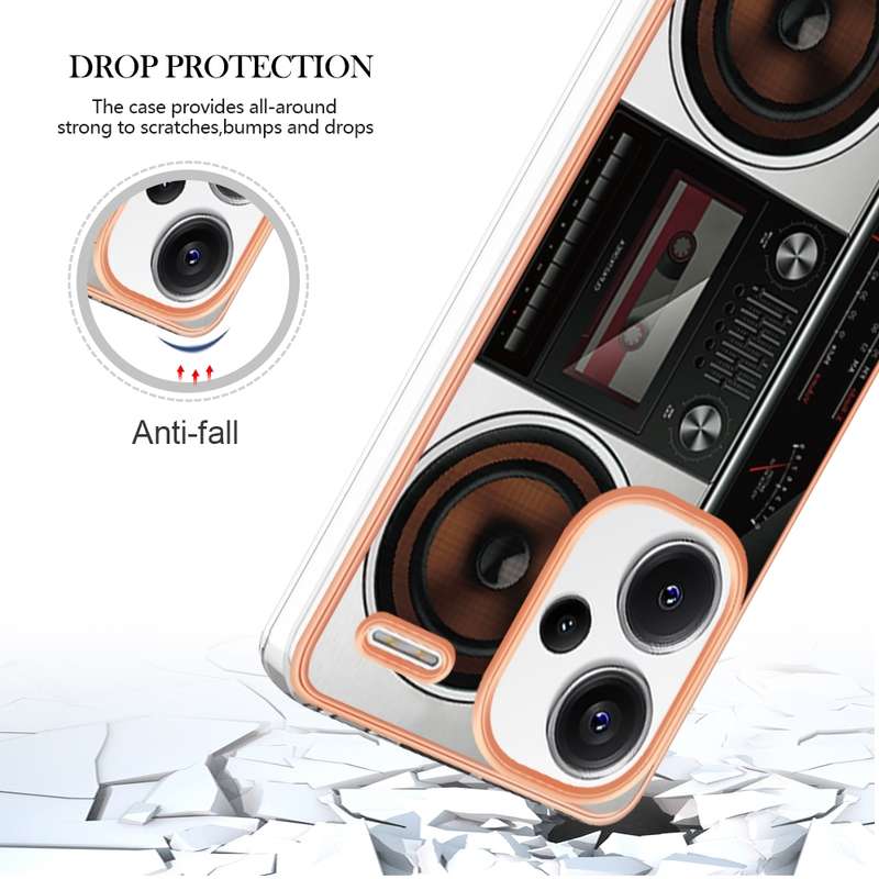 For Xiaomi Redmi Note 13 Pro+ 5G Electroplating Marble Dual-side IMD Phone Case(Retro Radio)