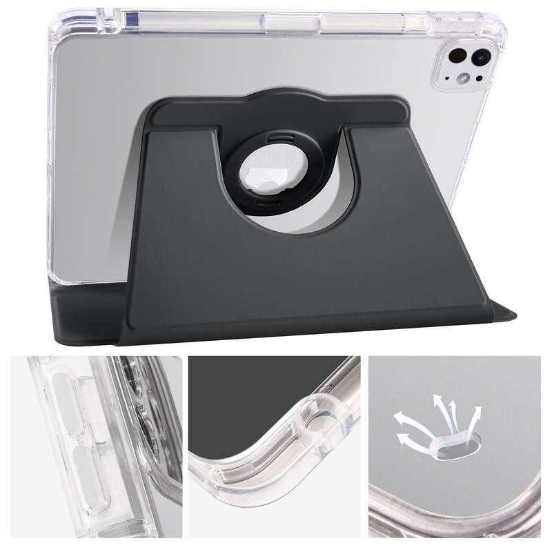 For iPad Pro 13 2024 Clear Acrylic 360 Rotation Detachable Leather Tablet Case(Black)