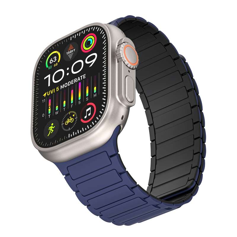 For Apple Watch SE 2023 40mm Magnetic Loop Silicone Watch Band(Dark Blue Black)