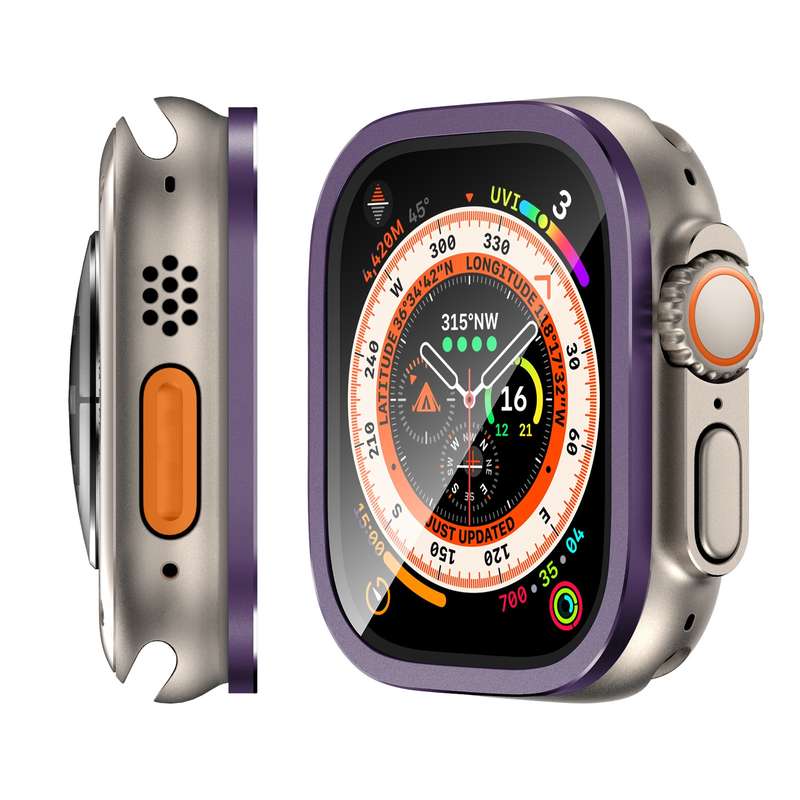 For Apple Watch Ultra 49mm Aluminum Alloy Frame Integrated Tempered Film(Original Color)
