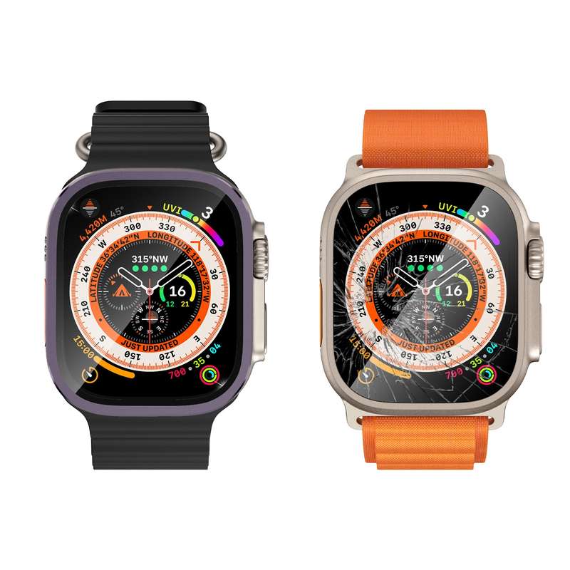 For Apple Watch Ultra 49mm Aluminum Alloy Frame Integrated Tempered Film(Original Color)