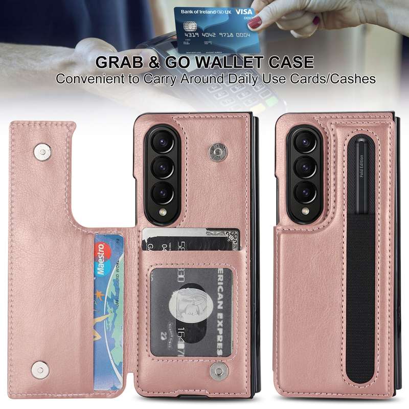 For Samsung Galaxy Z Fold3 Full Coverage Fold Double Buckle PU Phone Case with Pen Slots(Brown)
