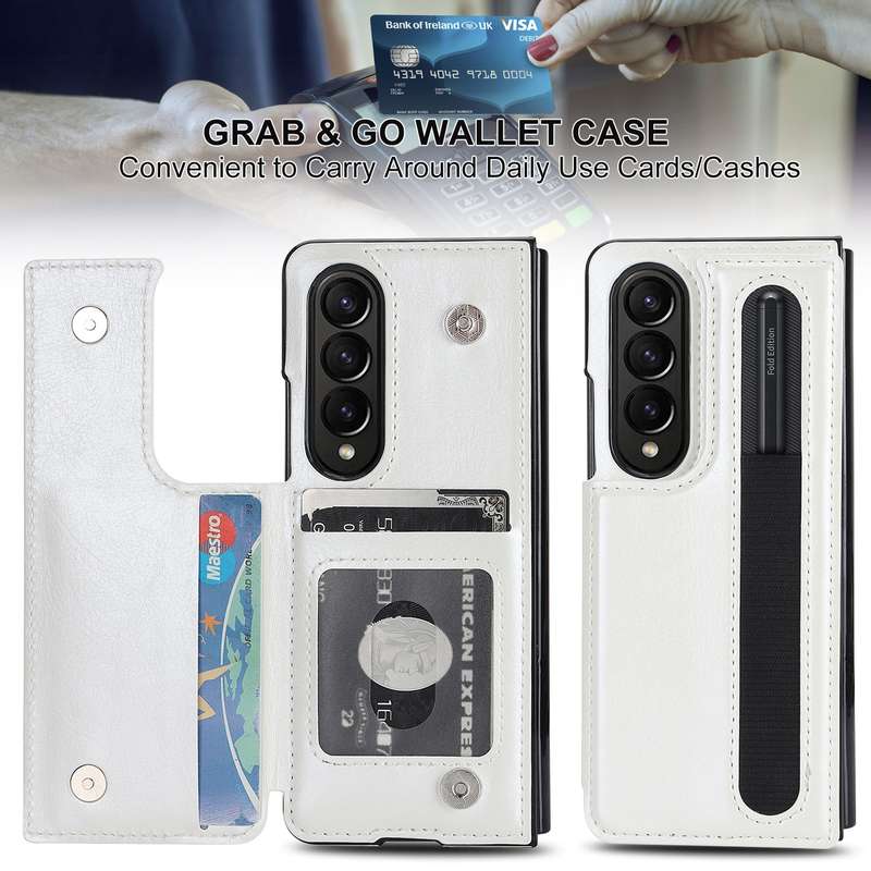 For Samsung Galaxy Z Fold3 Full Coverage Fold Double Buckle PU Phone Case with Pen Slots(Brown)